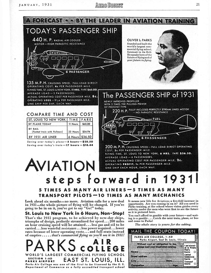 Parks Air College Advertisement, 1931 (Source: Woodling)