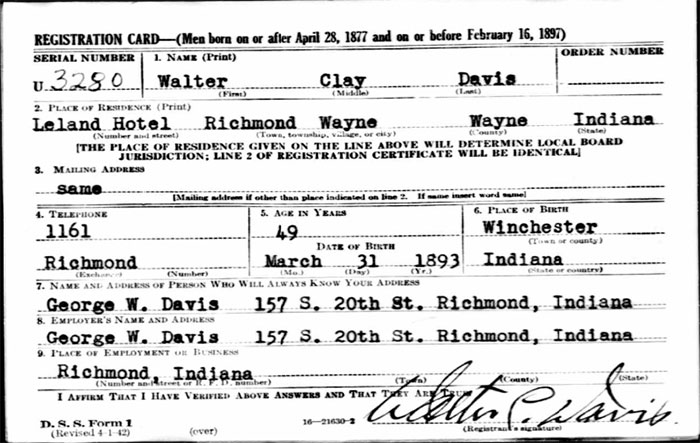 W.C. Davis, Draft Card, WWII, Ca.1940 (Source: ancestry.com)