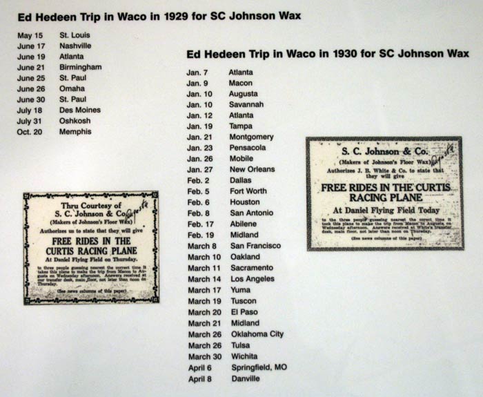 Johnson Wax Itinerary, 1929-31 (Source: Webmaster)