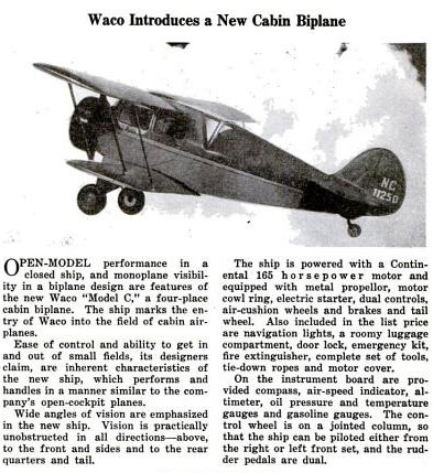 Waco NC11250, Popular Aviation, May 1931 (Source: PA)