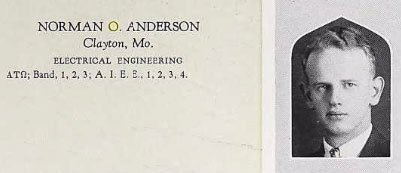 N.O. Anderson, Washington University Yearbook Photograph, 1930 (Source: ancestry.com)