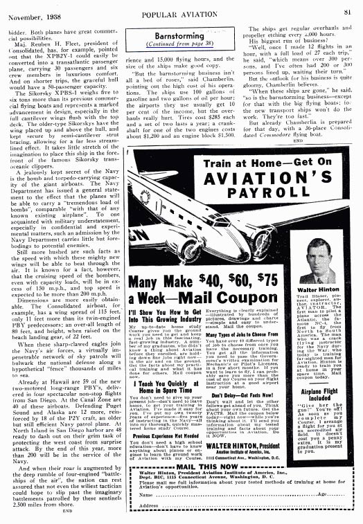 Popular Aviation, November, 1938, Page 3 (Source: PA) 
