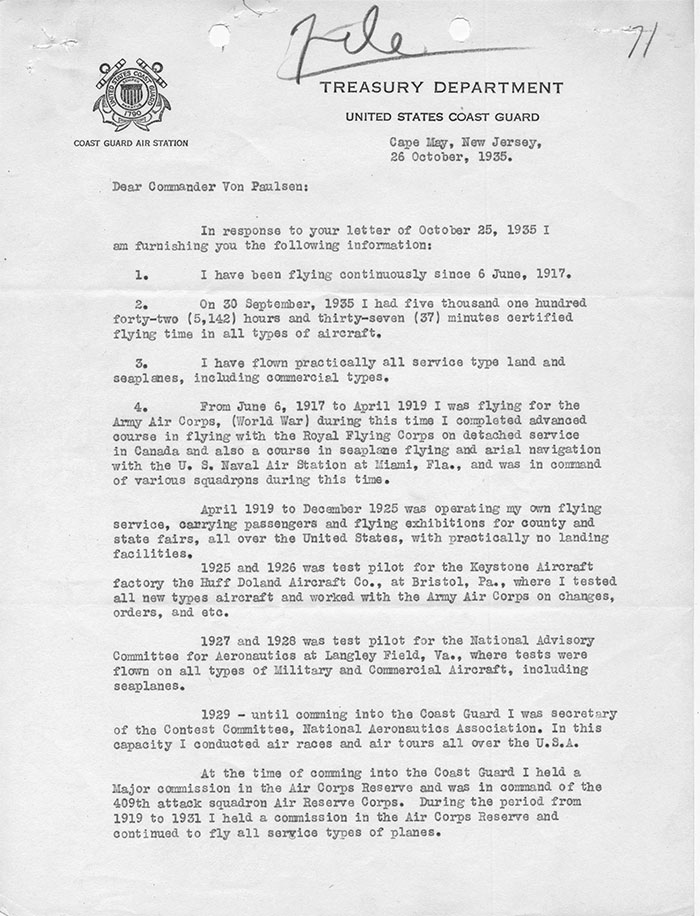Christopher Letter, Page 1, October 26, 1935 (Source: Site Visitor)
