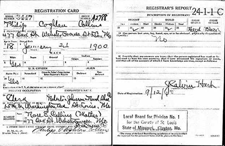Philip C. Collins, Draft Registration, September 12, 1918 (Source: Woodling)