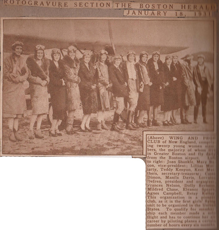 Boston Globe, January 18,1931, Women's Wing & Prop Club (Source: Site Visitor)