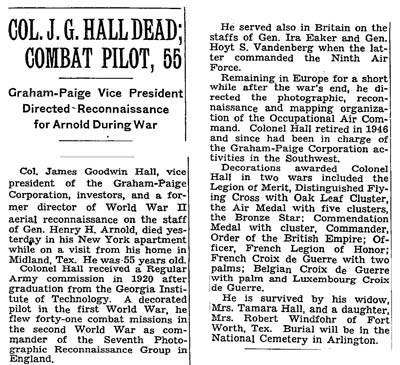 J.G. Hall Obituary, The New York Times, April 20, 1952 (Source: NYT)