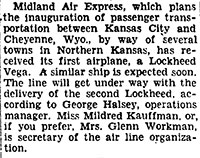 Midland Air Express, KC Star, May 24, 1931 (Source: Woodling) 