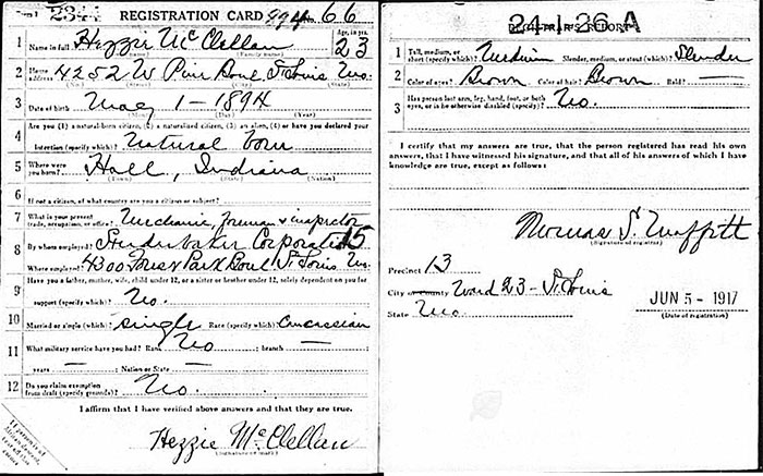 Hez McClellan Draft Registration, May 5, 1917 (Source: ancestry.com)