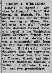 Henry Middleton Obituary, December 1973