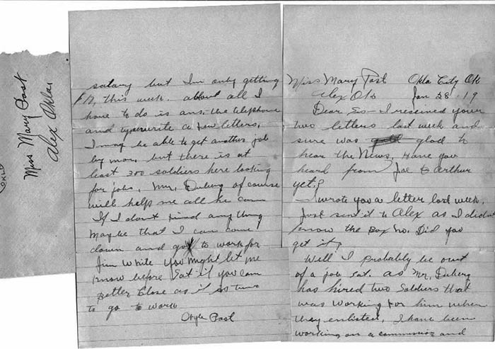 Wiley Post Letter to Sister Mary, January 28, 1919 (Source: Web)